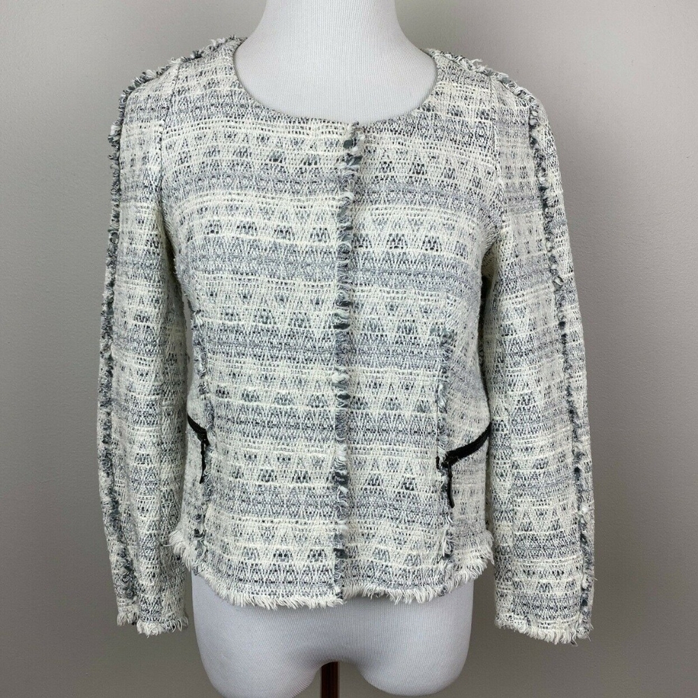 ZARA White Grey Tweed Coat Jacket M L XL